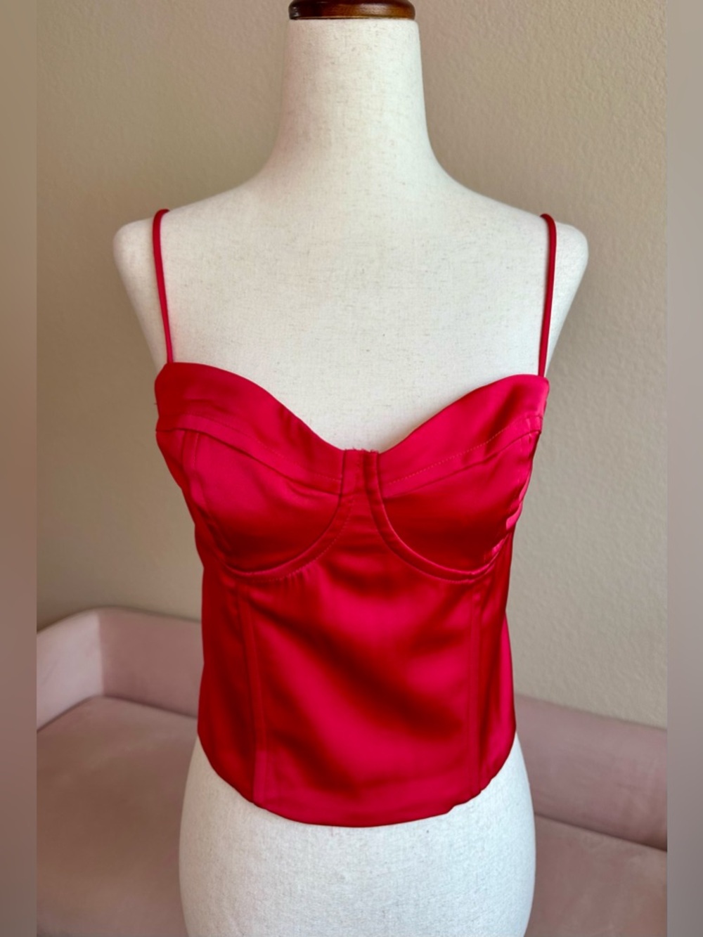 Jason Wu Bustier Top Vibrant Red Satin Cropped Corset Women’s L Date Night Club